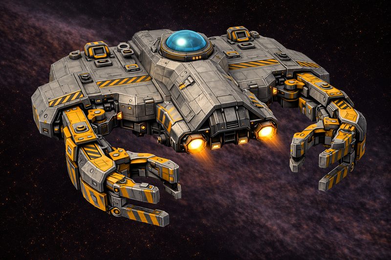 Reclaimer salvage ship with yellow grab claws